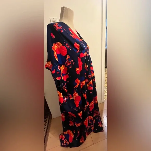 Vintage 70s Kaftan Muumuu Dress Handmade Maxi Flowy - Picture 2 of 6